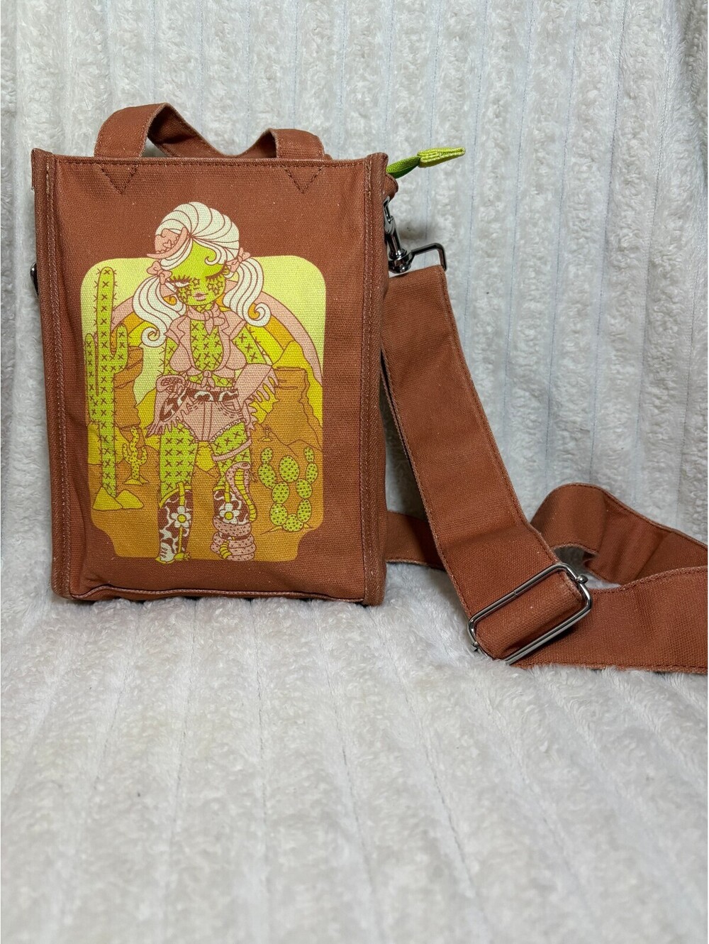 Valfre Cowgirl Cactus Tote Bag Western Desert Girl Canvas Purse HTF